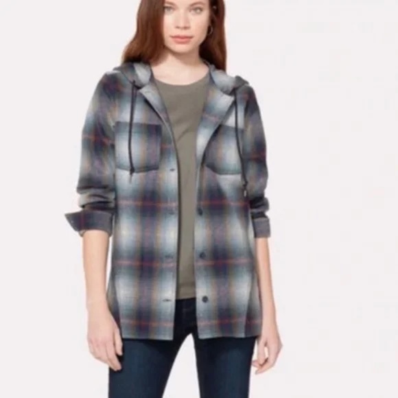 Pendleton‎ Boyfrind Jacket Hoodie Womens Small Plaid Wool Button Up Lightweight - Picture 1 of 16